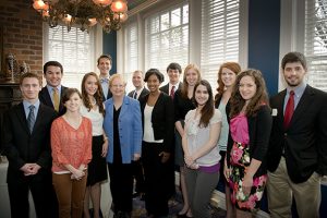 Students honored by the Randall Outstanding Undergraduate Research award Program with Dr. Judy Bonner, UA president. 