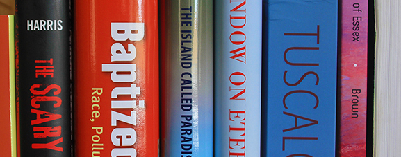 spines of several books