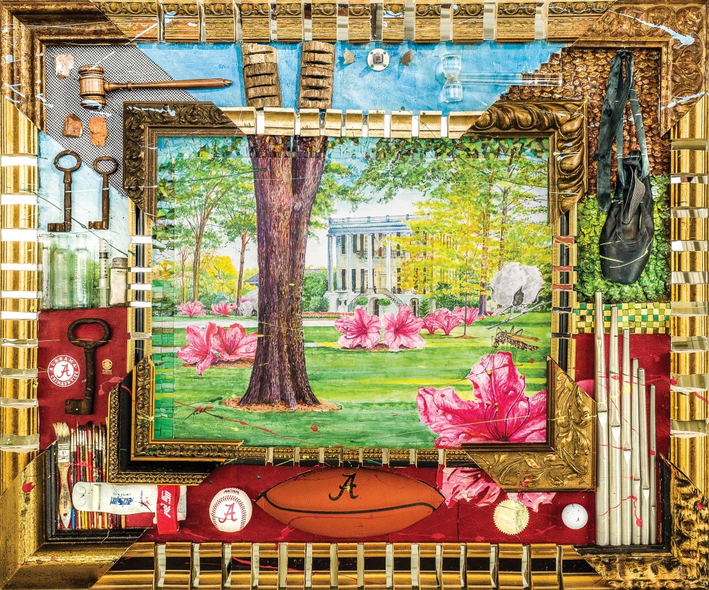 mixed-media artwork depicting the UA President's Mansion