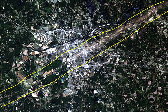 Satellite image of the path the 2011 Tornado took
