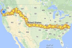 Map tracking Gyurgyik's trip from Virginia to Oregon. 