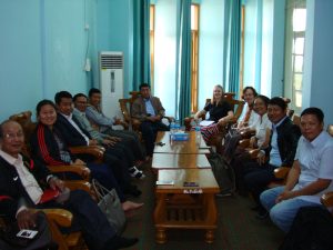 Dr. Joanna Biermann meeting with administrators and some faculty of the Kachin Theological College and Seminary, including the president, the former president, the academic dean, the heads of the music and English departments, and other music faculty.