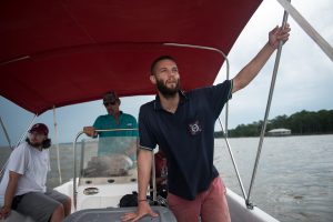 University of Alabama Ph.D. student Daniel Agustin Montiel Martin, from Spain, working in the Mobile Bay of Alabama to research Submarine Groundwater Discharge.