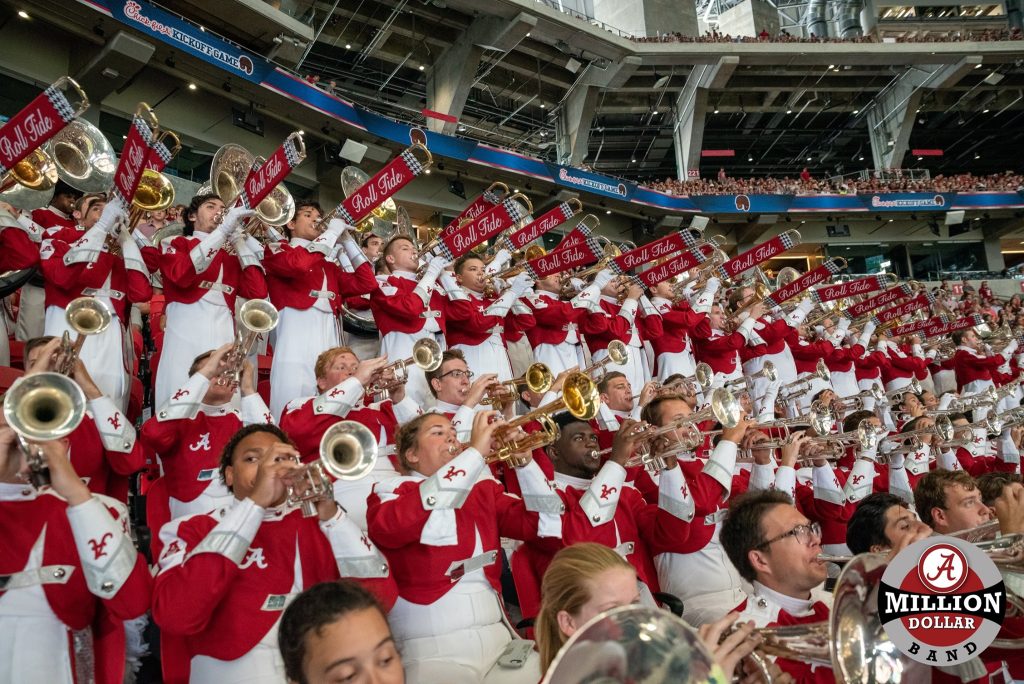 Members of the Million Dollar Band in the stands at the Alabama vs. Duke football game.