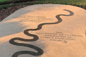 bronze timeline of monumental dates in Tuscaloosa's history embedded in cement
