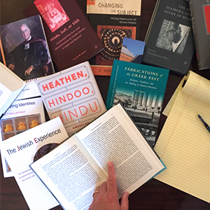 an assortment of religious studies books
