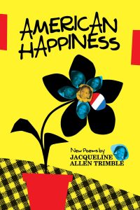 American Happiness Cover, bright yellow with illustrated black flower in a red pot