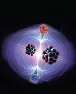  artistic depiction of a lead-lead collision producing magnetic monopoles