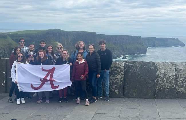 University of Alabama students at cliffs in Ireland